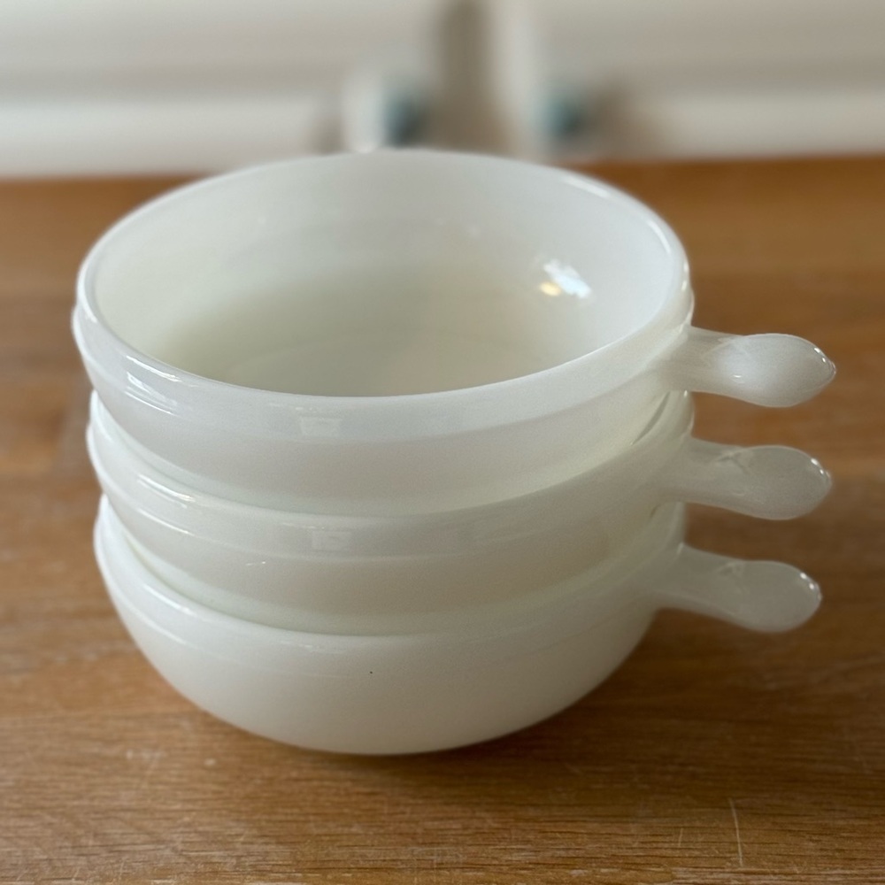 Vintage Glasbake Soup Bowls with Lug Handles - set of 3
